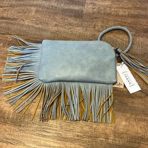 NWT! Blue fringe wristlet